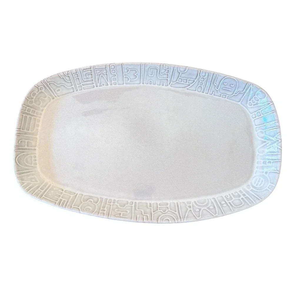 Vintage Frankoma Pottery 7QS Mayan Aztec Platter Mid Century Serving Tray